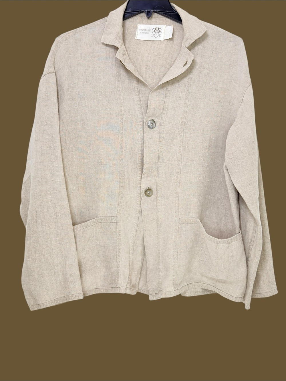 Vtg Angelheart Designs FLAX 100% Linen Oversized Lagom Blazer Lagenlook USA L - Picture 2 of 10